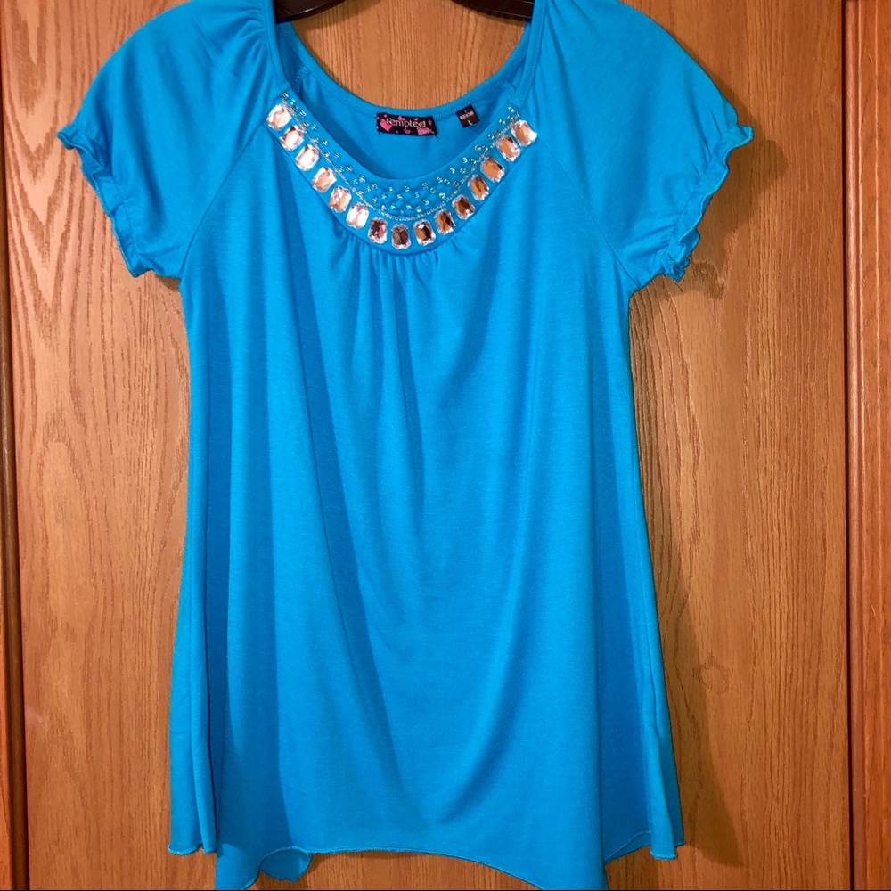 Girl’s Turquoise Dressy Top, NWOT, L